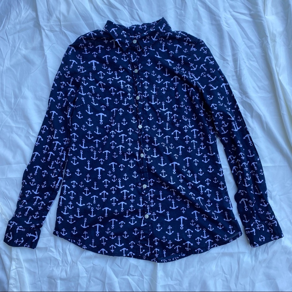 Old Navy Anchor Print Button Down Blouse - Size S
